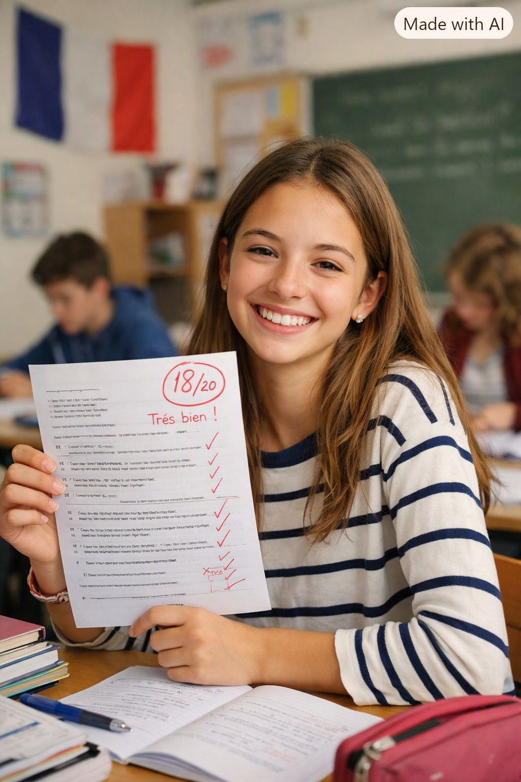 Élève de collège fière de ses résultats scolaires au Brevet